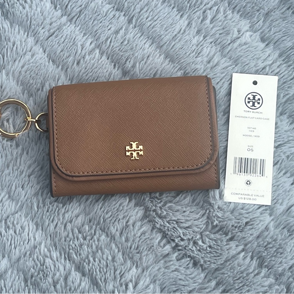 Tory Burch Tan Card Holder with Gold Logo